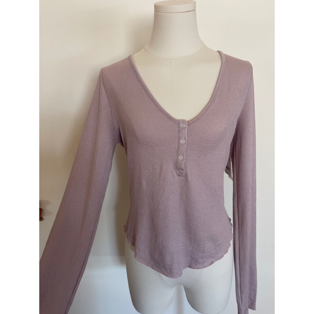 NWT Intimately Free People Henley Ribbed Light Purple Long Sleeve Medium